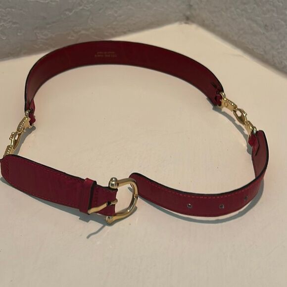 Celine Red Leather Belt Gold Horsebit Hardware Luxury Equestrian Chic Old Money main image 4